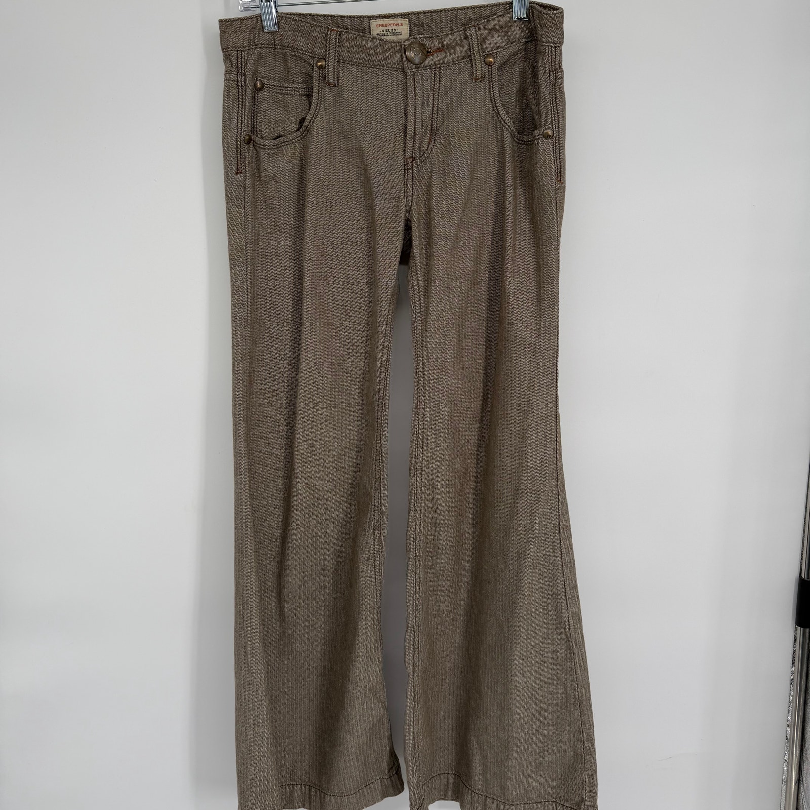 Free People Pants Women’s 29 Brown Ultra Wide Leg Herringbone Bohemian Hippie